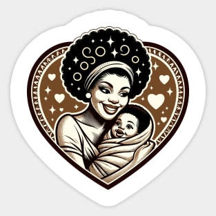 African mother. Vintage motherhood heart t-shirt, Retro Mom and baby love graphic tee, Unique mother's day gift Sticker